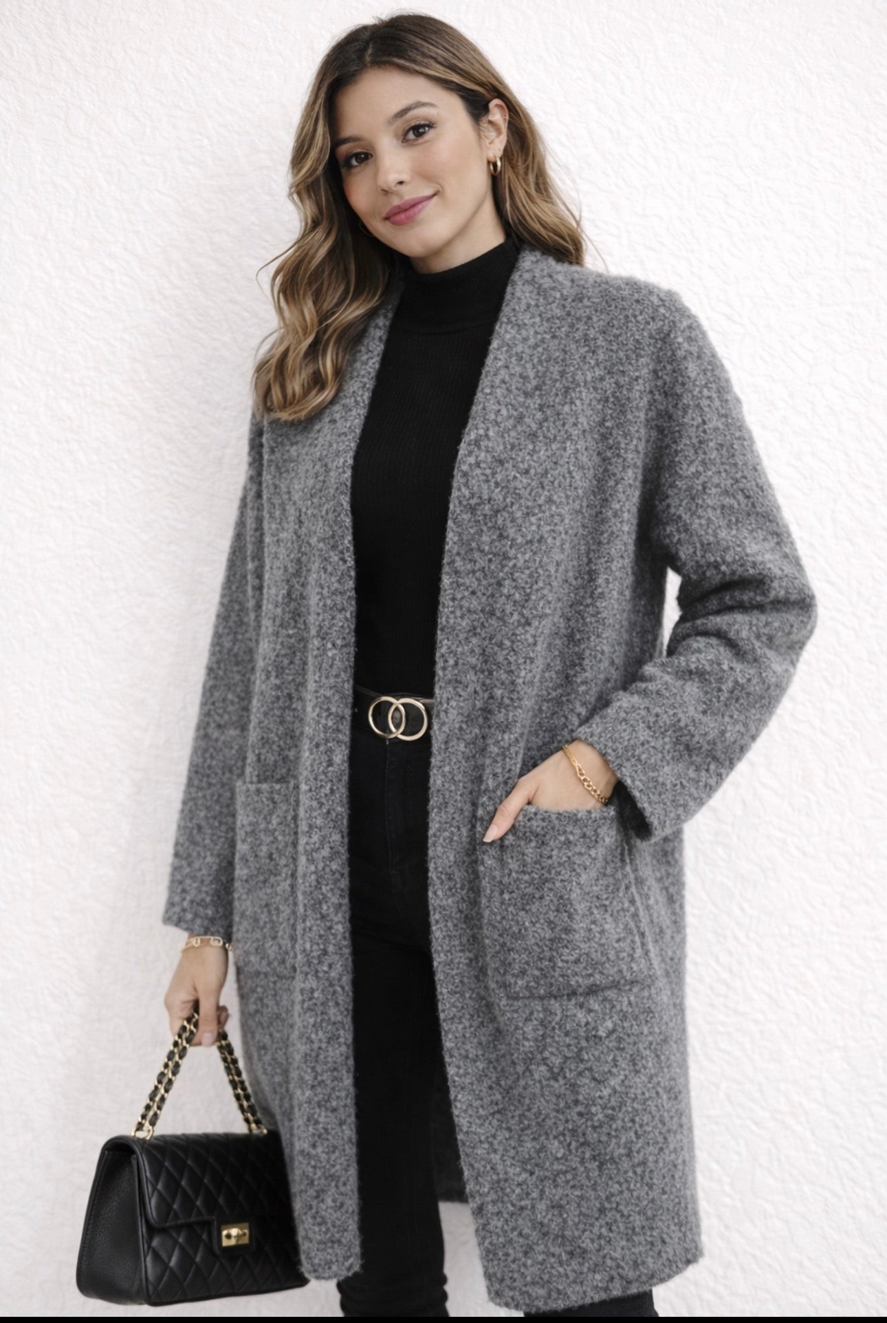 ✨ Manteau long gris en maille texturée ✨