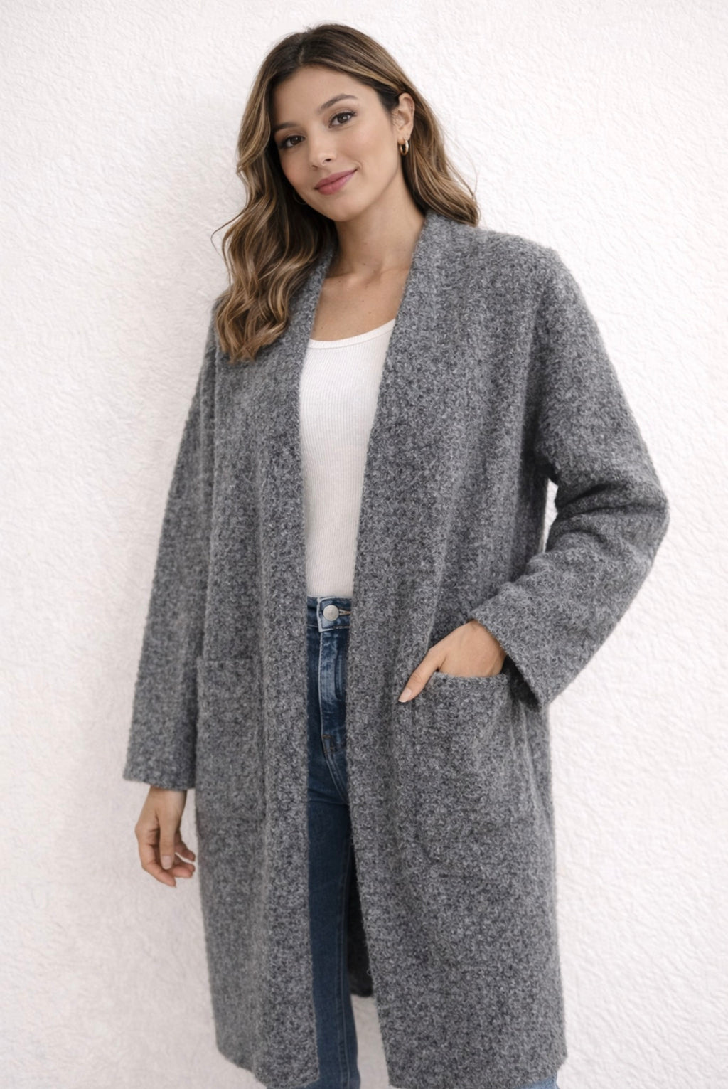 ✨ Manteau long gris en maille texturée ✨