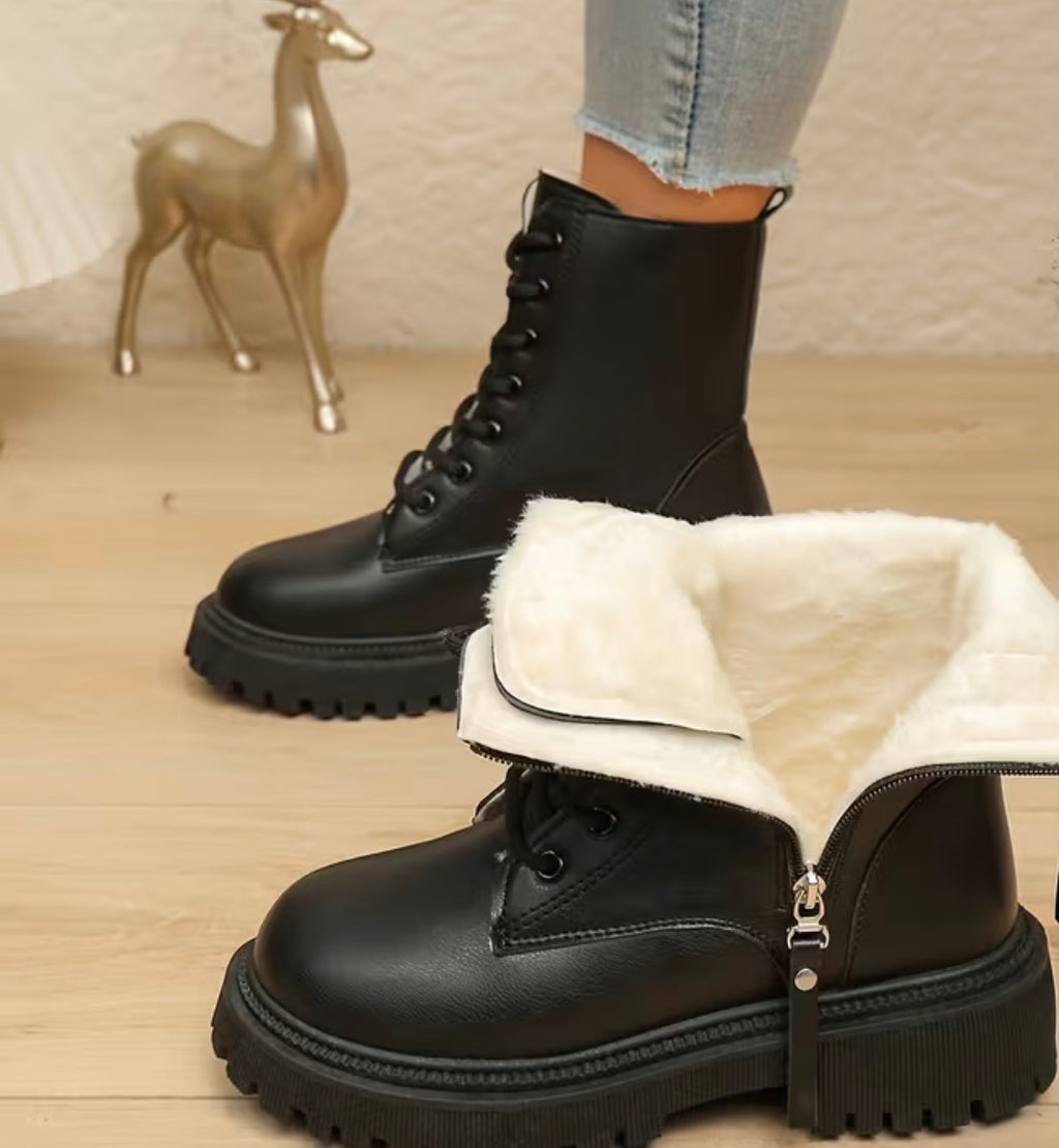 🖤 Bottines montantes fourrées à lacets & zip
